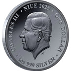 Silver coin with a portrait of a monarch and text indicating year, denomination, and weight.