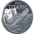 Coin featuring the RMS Titanic with detailed design on a white background