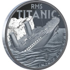 Coin featuring the RMS Titanic with detailed design on a white background