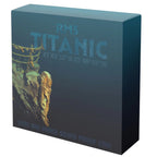 Box for RMS Titanic silver proof coin with shipwreck image on a blue background