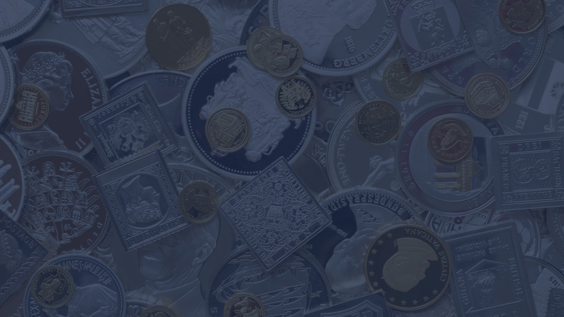 Heritage Straits Coins banner with a blue background and a collection of coins