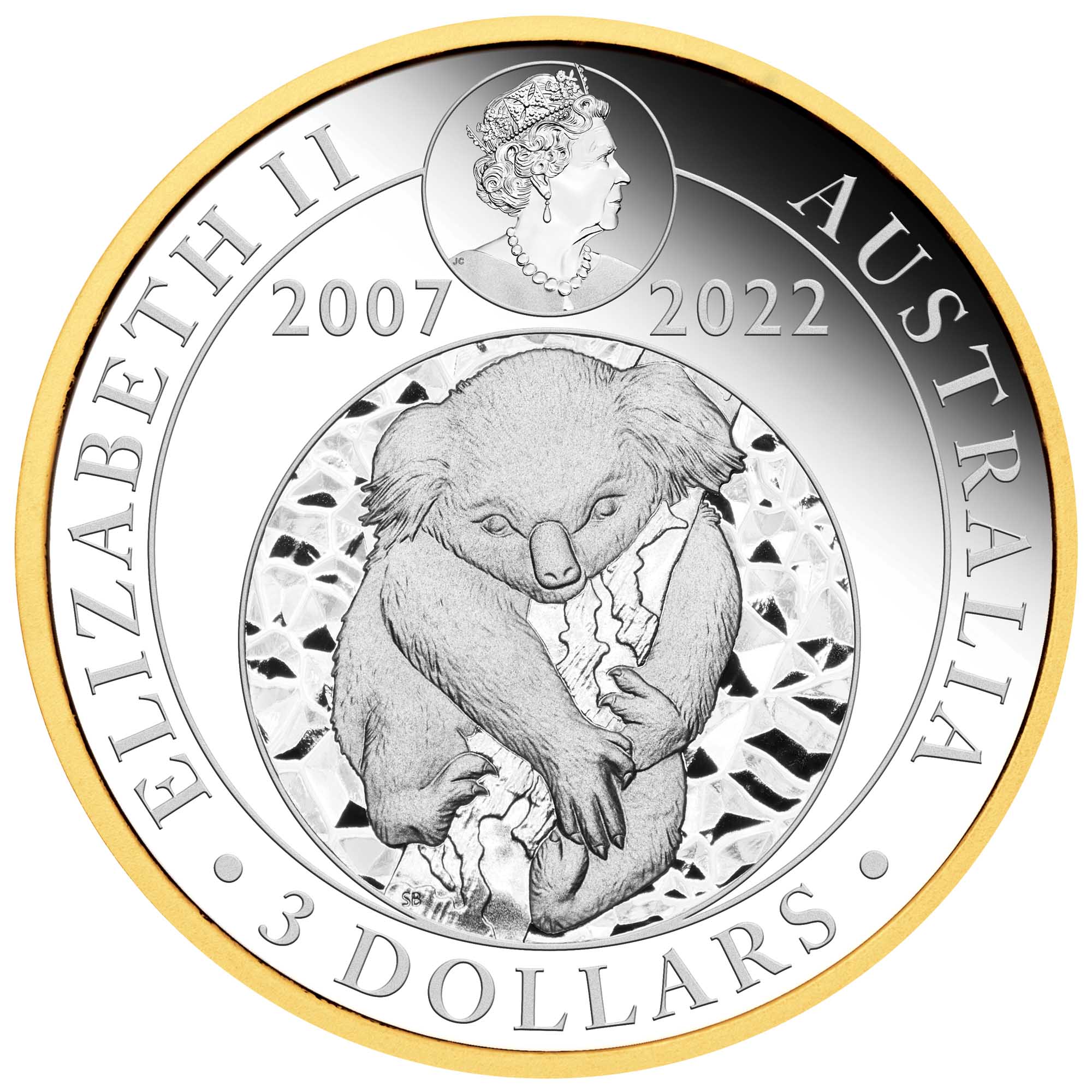 Silver and gold coin with a koala design and text around it