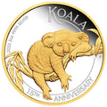 Gold and silver coin featuring a koala with 'Koala' and '15th Anniversary' text.