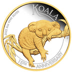 Gold and silver coin featuring a koala with 'Koala' and '15th Anniversary' text.