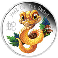 Coin featuring a cartoon snake with 'Year of the Snake' text and Chinese characters on a white background