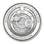 Perth Mint 2002 Evolution of Time silver coin reverse with intricate design and text, featuring the Australian Kookaburra 2002 on a white background.
