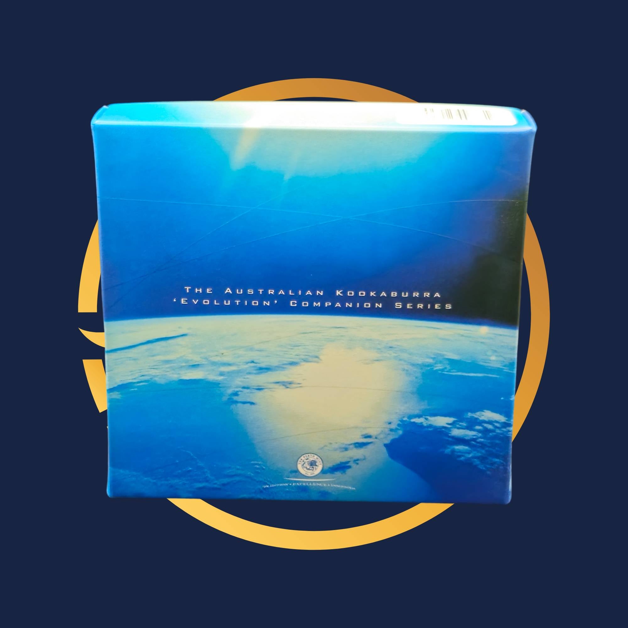 Perth Mint 2002 blue case titled 'The Australian Kookaburra Evolution Companion Series' on a dark blue background