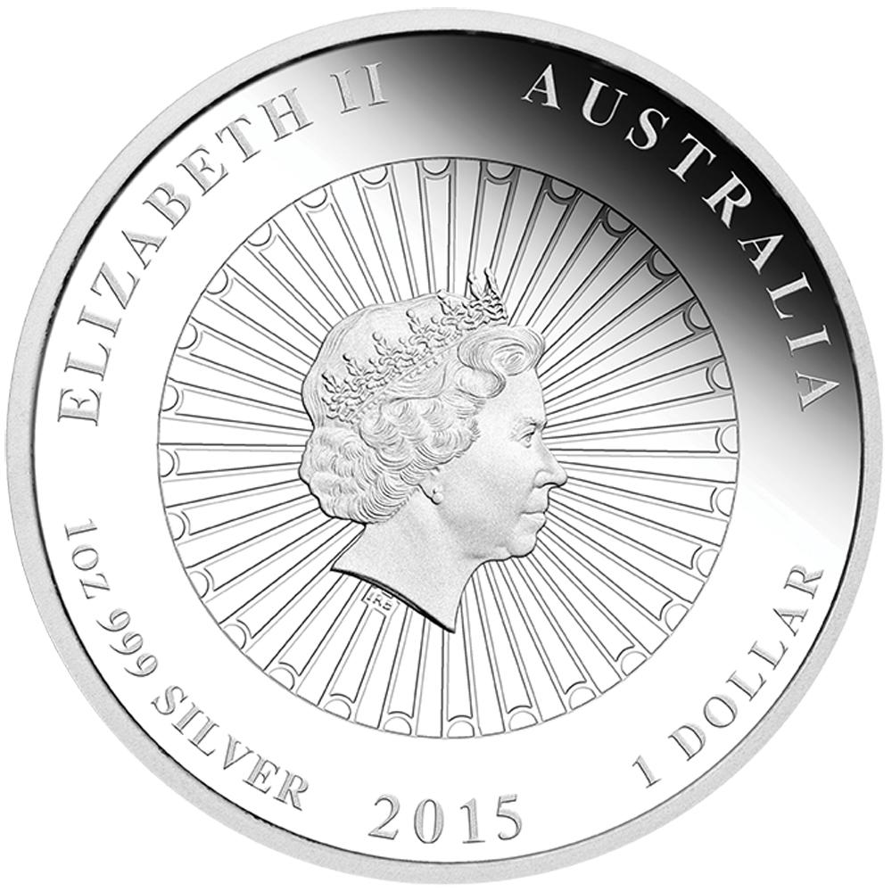 Perth Mint 2015 silver coin with a profile of a monarch and text indicating 'Australia' and 'Elizabeth II'.