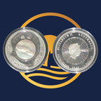 Perth Mint 2015 Mother of Pearl silver coin reverse and obverse with engraved text on a blue background