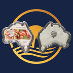 Perth Mint 2015 Red Back Spider reverse and obverse shaped like Australia, with a blue and yellow background