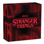 2026 Stranger Things Season One one-ounce silver coloured rectangular coin from The Perth Mint, Netflix Stranger Things box with red and black design