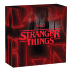 2026 Stranger Things The Villains two-ounce silver antiqued coin from The Perth Mint, Stranger Things Netflix box with red and black design