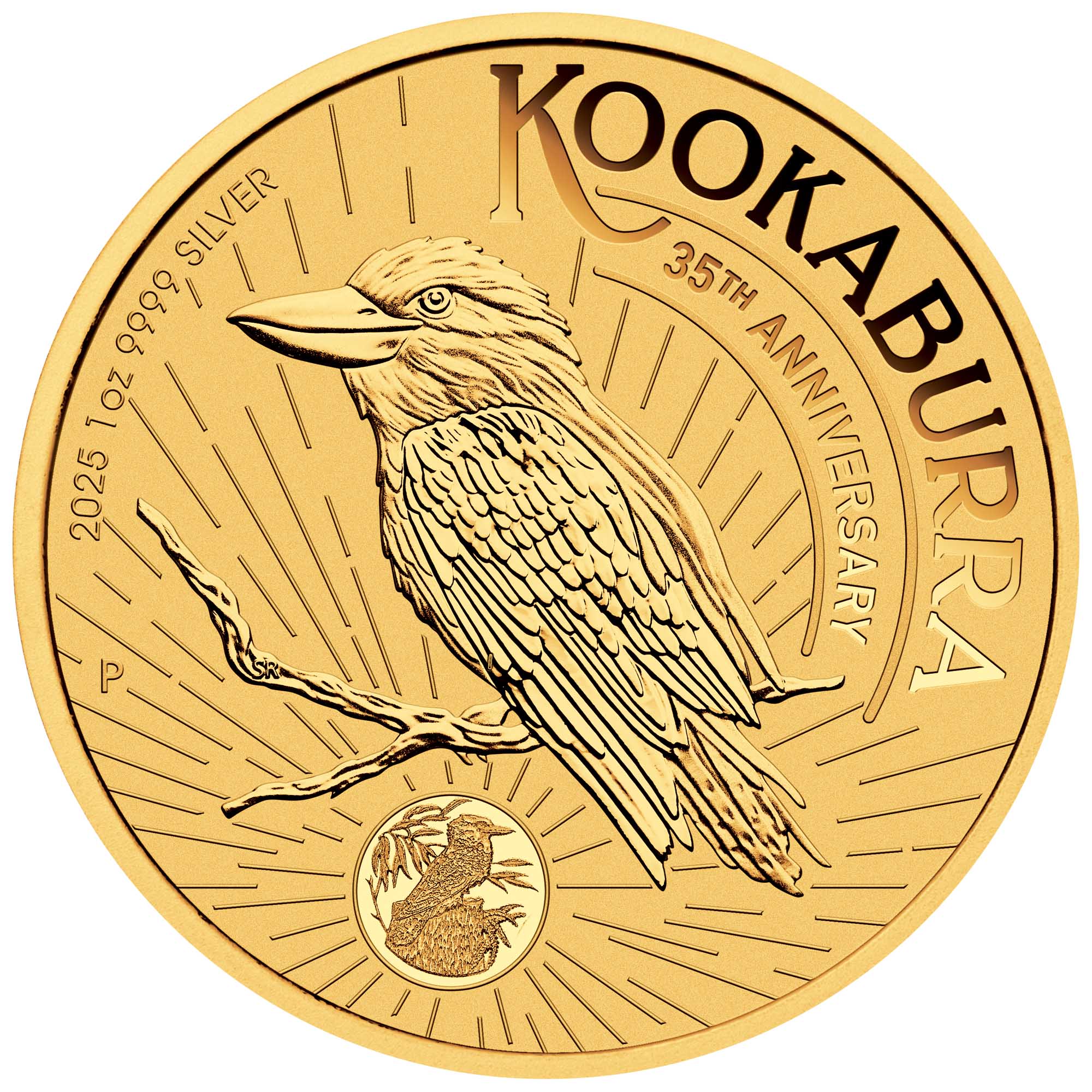 Kookaburra coin with bird illustration on a white background