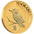 Coin featuring a kookaburra design with 'Kookaburra' text and '35th Anniversary' on a white background.