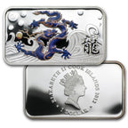 Silver bar with dragon design and engraved text on a white background
