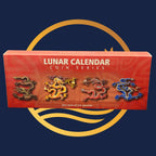 Perth Mint 2012 Year of the Dragon red box of Lunar Calendar Coin Series with dragon illustrations on a blue background