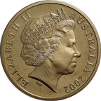 Royal Australian Mint 2002 bronze coin with a profile of Queen Elizabeth II and 'Australia' text