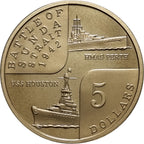 Royal Australian Mint 2002 bronze coin commemorating the Battle of the Sunda Strait with ship illustrations and text.