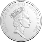 Silver coin with a profile of a monarch and text 'Elizabeth II 1952-2022 Australia 2024'.