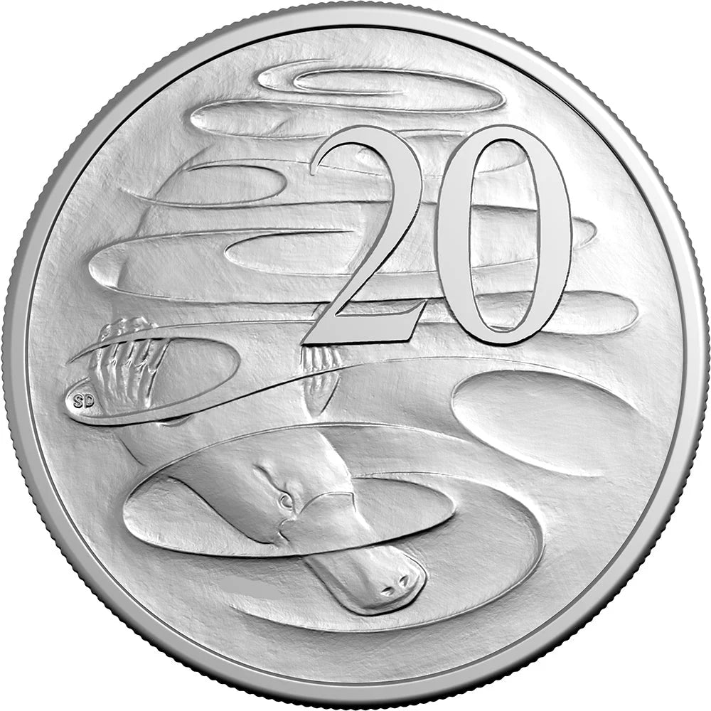 Silver coin with the number 20 on a white background