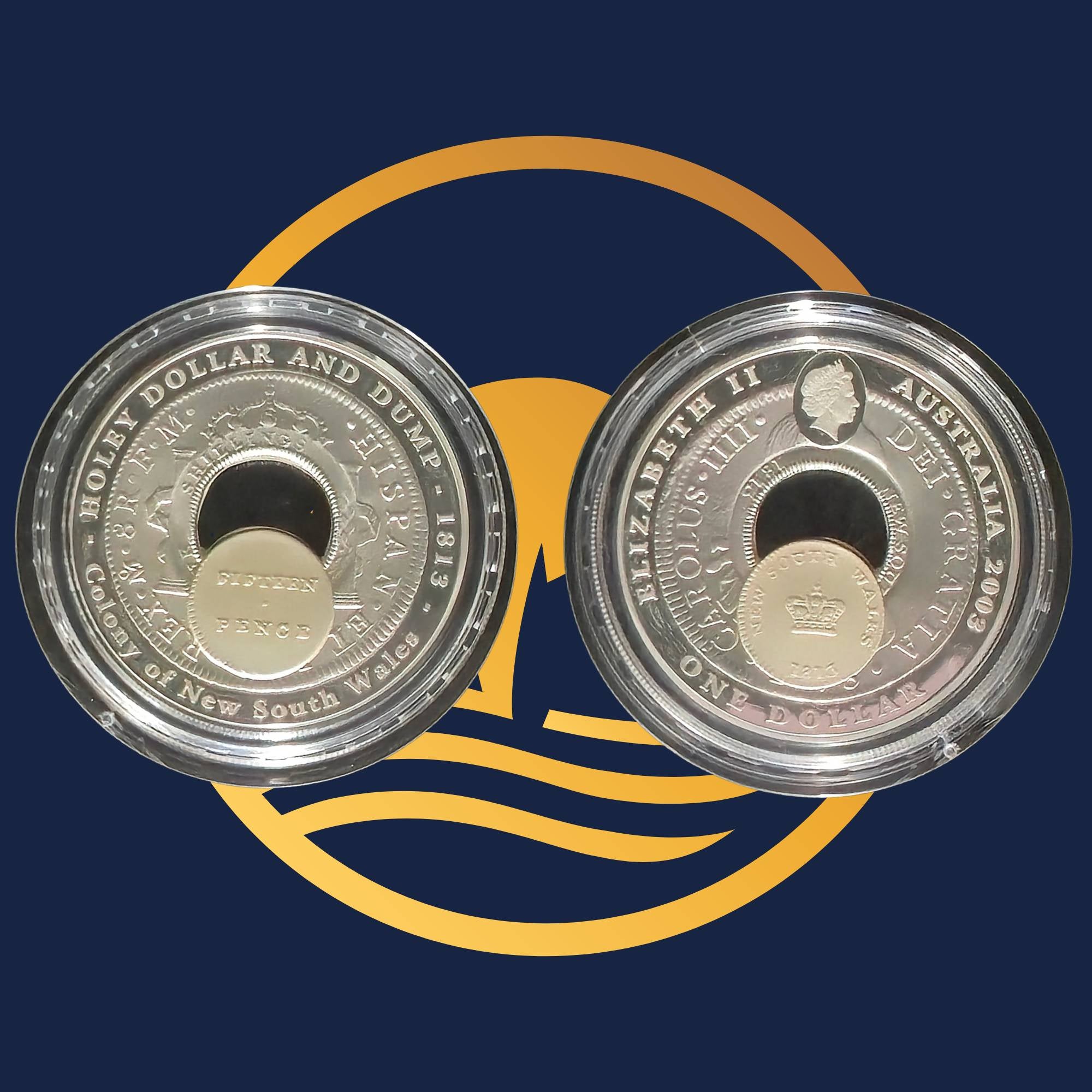Royal Australian Mint 2003 silver coin reverse and obverse with detailed inscriptions on a blue background