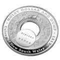Royal Australian Mint 2003 silver coin with engraved text and design, featuring 'Holey Dollar and Dump' and 'Fifteen Pence'.