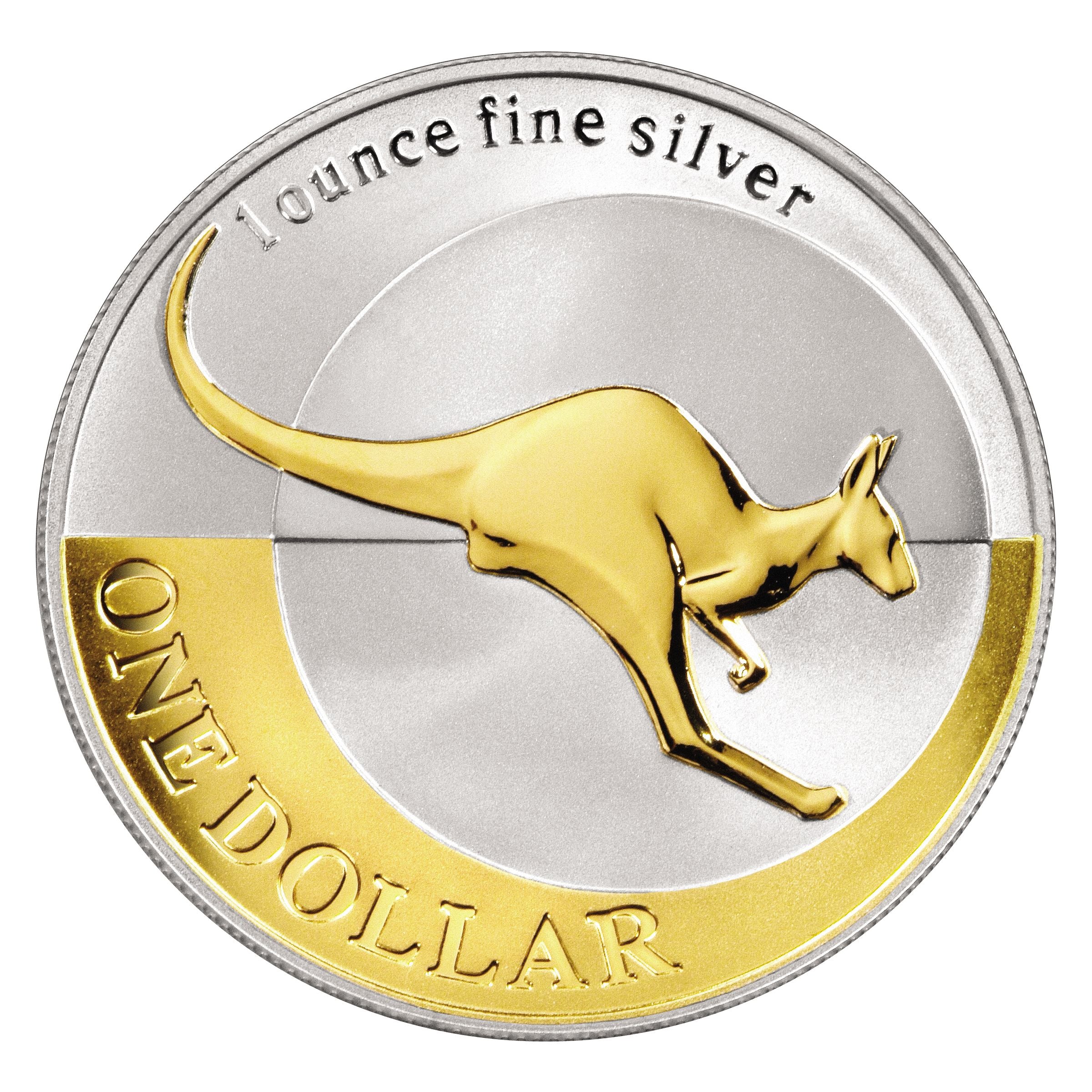 Royal Australian Mint 2004 Kangaroo silver and gold coin with kangaroo design on a white background
