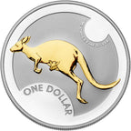 Royal Australian Mint 2006 Kangaroo silver coin with a gold kangaroo design on a silver background