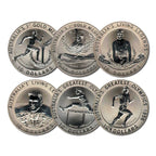 Royal Australian Mint 1994-96 set of six silver coins featuring Australian athletes and text on a white background