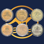 Royal Australian Mint 1994-96 set of six gold and silver coins with Australian Olympic themed designs on a blue background.