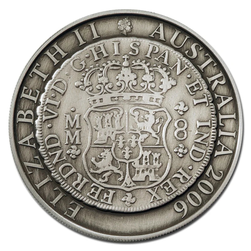 Royal Australian Mint 2006 Pillar Dollar silver coin with intricate design and text, featuring a coat of arms.