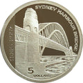 Royal Australian Mint 2007 silver coin with Sydney Harbour Bridge design and '5 Dollars' denomination
