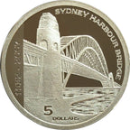 Royal Australian Mint 2007 silver coin with Sydney Harbour Bridge design and '5 Dollars' denomination