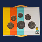 2016 Fifty Years of Decimal Currency The Changeover Six-Coin Uncirculated Set, a set of five coins in a colourful display case on a blue background