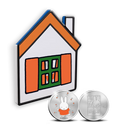 2025 70 years Miffy silver five-ounce medallion from the Royal Dutch Mint house-shaped case with reverse and obverse coin featuring Miffy cartoon character on a white background