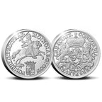2022 official restrike "Silver Rider" two-ounce silver coin from the Royal Dutch Mint reverse and obverse with intricate designs on a white background