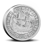 2024 official restrike "Scheepjesschelling" two-ounce silver coin from the Royal Dutch Mint reverse with intricate design and text on a white background